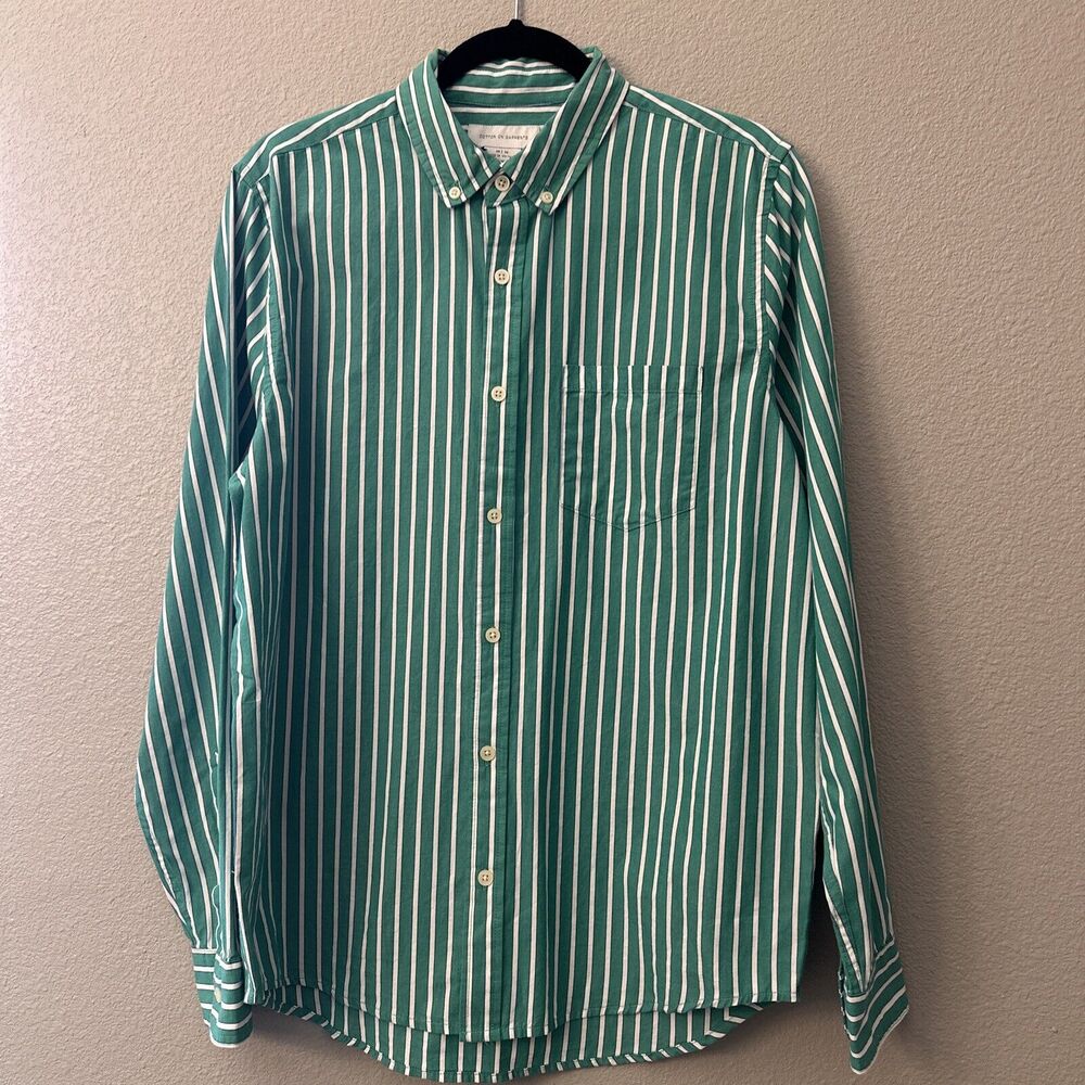NWT Cotton On Garments Mens Mayfair Long Sleeve Button Up Shirt Emerald Stripe M